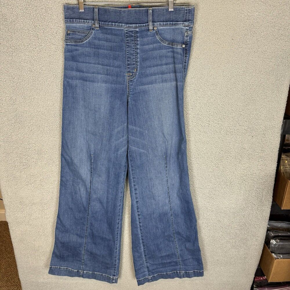 Spanx Jeans Womens 1X Tall Seamed Front Wide Leg Vintage Indigo Pull On‎